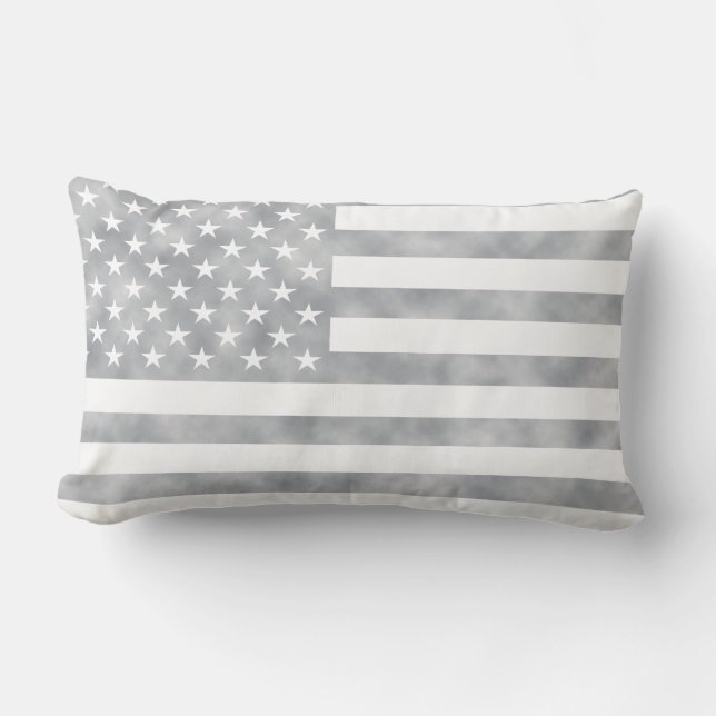 Rustic Grey American Flag Lumbar Cushion (Front)