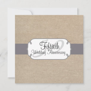 Rustic Grey and Beige Burlap Anniversary Party Invitation
