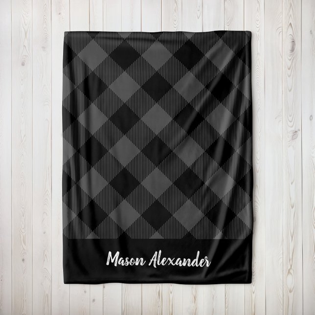 Rustic Grey and Black Buffalo Check Monogram Fleece Blanket (Creator Uploaded)