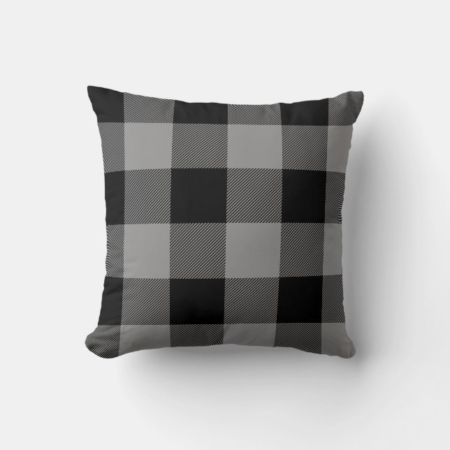 Rustic Grey and Black Buffalo Check Plaid Cushion (Front)