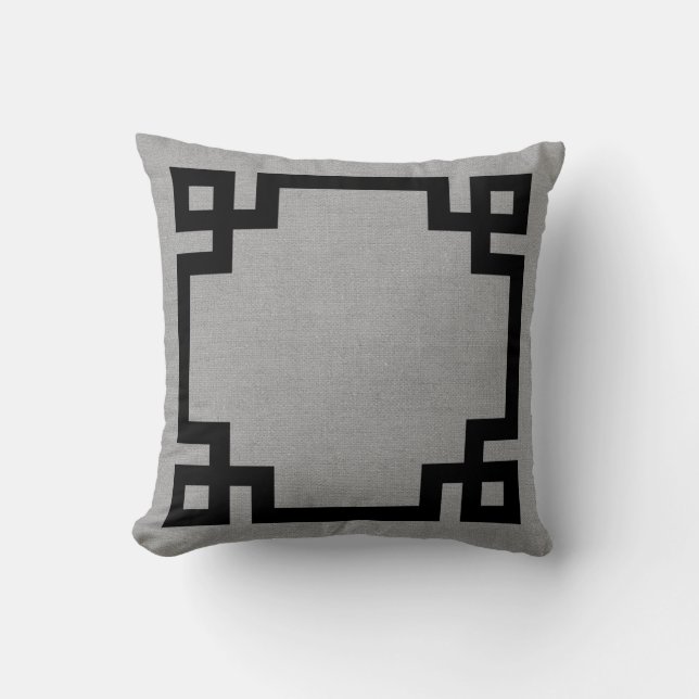 Rustic Grey and Black Greek Key Border Cushion (Front)