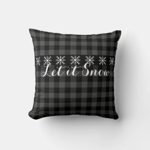 Rustic grey and black plaid  - let it snow cushion