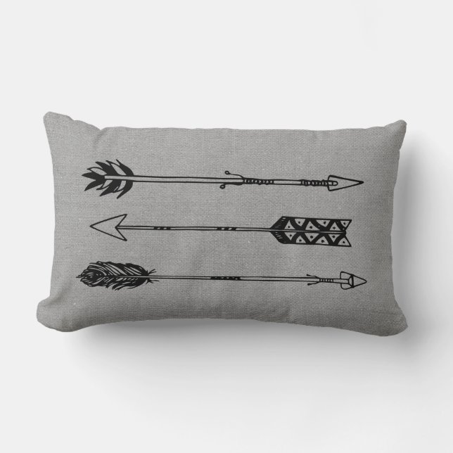 Rustic Grey Arrows Lumbar Cushion (Front)