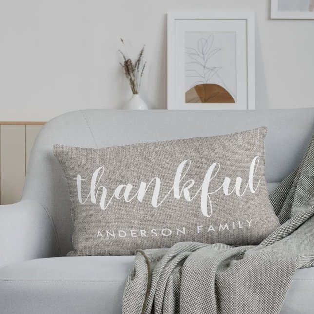 Rustic Grey Autumn Thankful Family Name Lumbar Cushion (Creator Uploaded)
