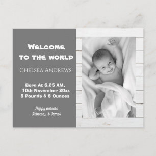 Rustic Grey Baby Photo Birth Announcement Postcard