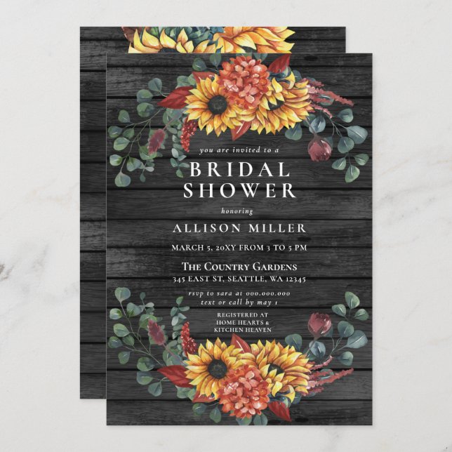 Rustic Grey Barn Wood Sunflowers Bridal Shower Invitation (Front/Back)