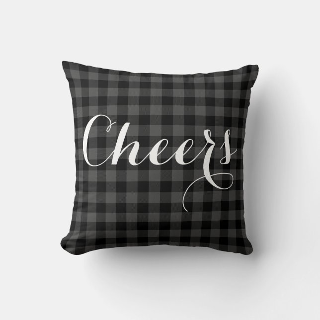 Rustic grey black buffalo plaid - holiday Cheers Cushion (Front)