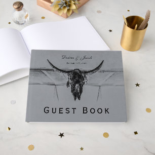 Rustic Grey Black Western Cow Skull Wedding Guest Book