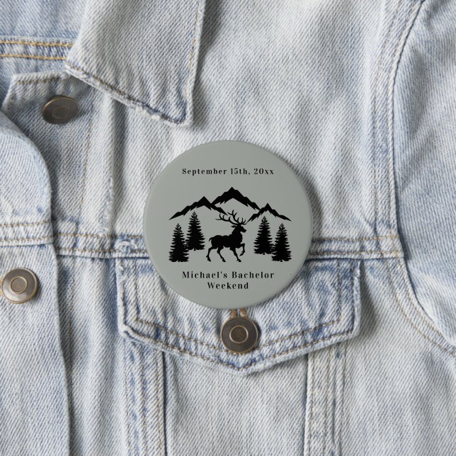 Rustic Grey Buck Hunting Bachelor Weekend 7.5 Cm Round Badge (In Situ)