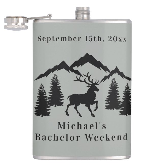 Rustic Grey Buck Hunting Bachelor Weekend Hip Flask (Opened)