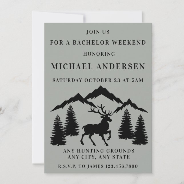 Rustic Grey Buck Hunting Bachelor Weekend Invitation (Front)