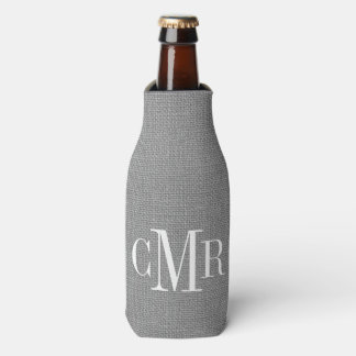 Rustic Grey Burlap Classic Monogram Bottle Cooler