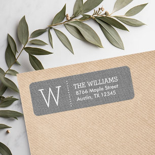 Rustic Grey Burlap Monogram Return Address