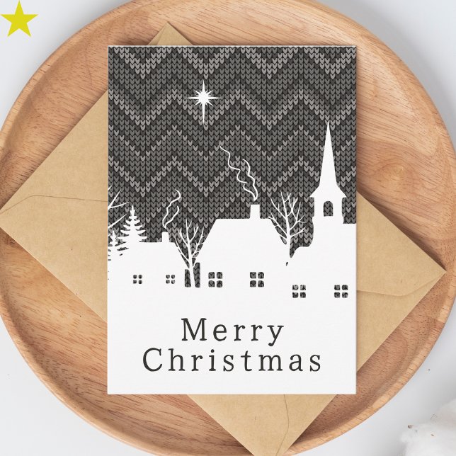 Rustic Grey Chevron Knit Christmas Village Card (Creator Uploaded)
