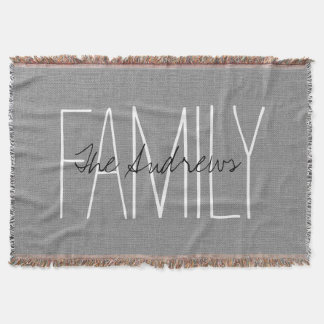 Rustic Grey Chic Family Monogram Throw Blanket
