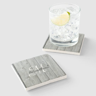 Rustic Grey Country Barn Monogram Family Name Stone Coaster