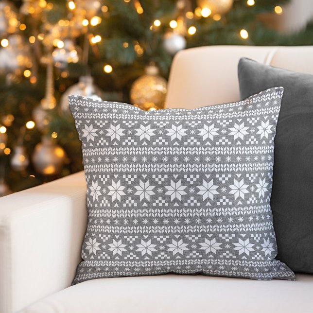 Rustic Grey Fair Isle Holiday Throw Pillow (Creator Uploaded)