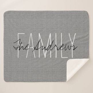 Rustic Grey Family Monogram Sherpa Blanket