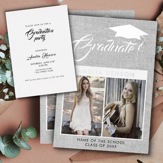 Rustic Grey Graduate 2 Photo Graduation Silver (Creator Uploaded)
