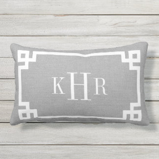 Rustic Grey Greek Key Border Custom Monogram Outdoor Cushion