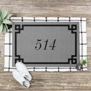 Rustic Grey Greek Key Personalised Address Number Doormat
