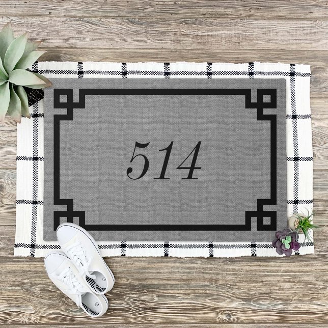 Rustic Grey Greek Key Personalised Address Number Doormat (Creator Uploaded)