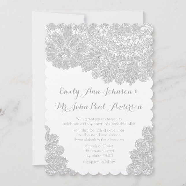 Rustic Grey Heirloom Lace Wedding Invitations (Front)