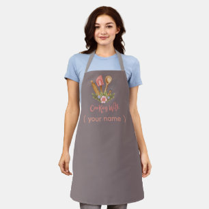 Rustic Grey Kitchen Apron, Floral Cooking Apron