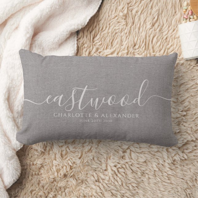 Rustic Grey Linen Effect White Script Name Lumbar Cushion (Blanket)