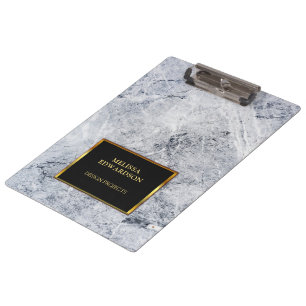 Rustic grey marble black gold monogrammed clipboard