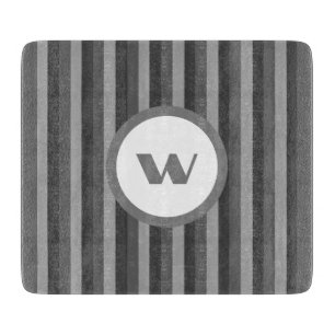 Rustic Grey Monogram & Stripes Cutting Board