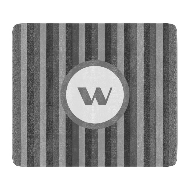 Rustic Grey Monogram & Stripes Cutting Board (Front)