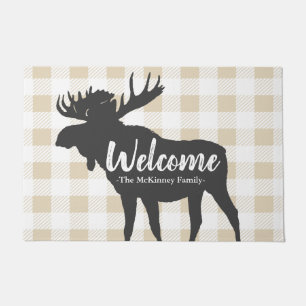 Rustic Grey Moose Silhouette & Family Name Welcome Doormat
