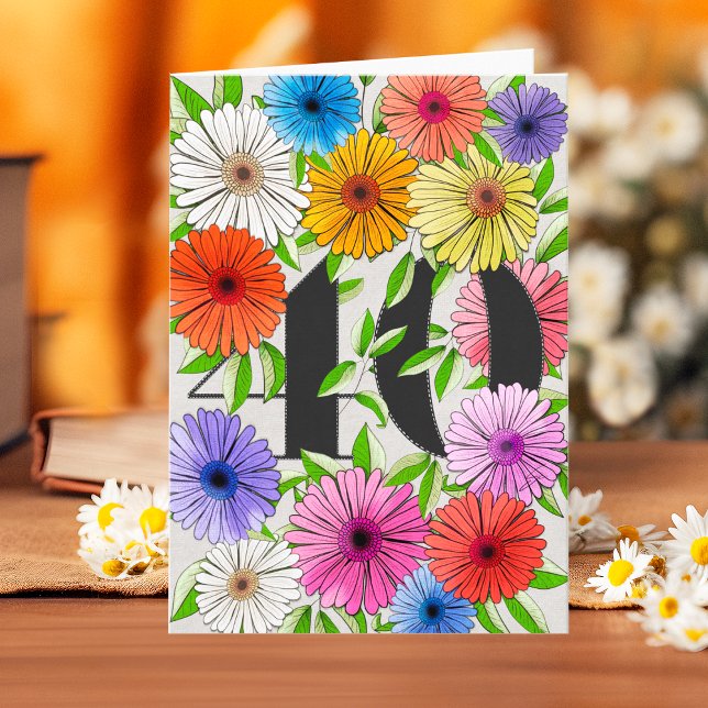 Rustic Grey Personalised 40th Birthday Floral Card (Creator Uploaded)