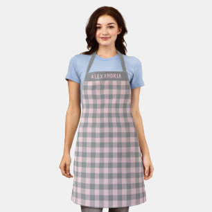 Rustic Grey Pink Buffalo Plaid Custom Apron