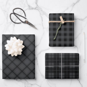 Rustic Grey Plaid Buffalo Check Mixed Pattern Wrapping Paper Sheet