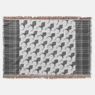 Rustic Grey Scottish Tartan Stags Head Antler Throw Blanket