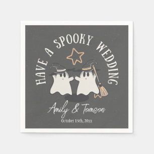 Rustic Grey Spooky Ghost Halloween Wedding Custom Napkin