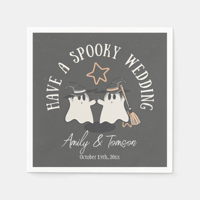 Rustic Grey Spooky Ghost Halloween Wedding Custom Napkin (Front)