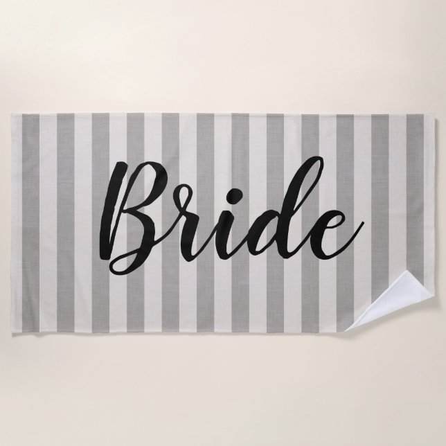 Rustic Grey Stripes Bride Beach Towel (Front)