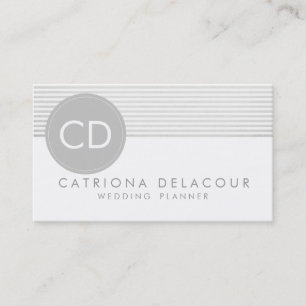 Rustic Grey Stripes Circle Monogram Business Card