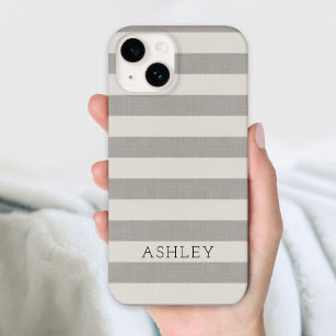 Rustic Grey Stripes Monogrammed Case-Mate iPhone 14 Case