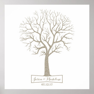 Rustic Grey Tan Tree Thumbprint Wedding Guestbook