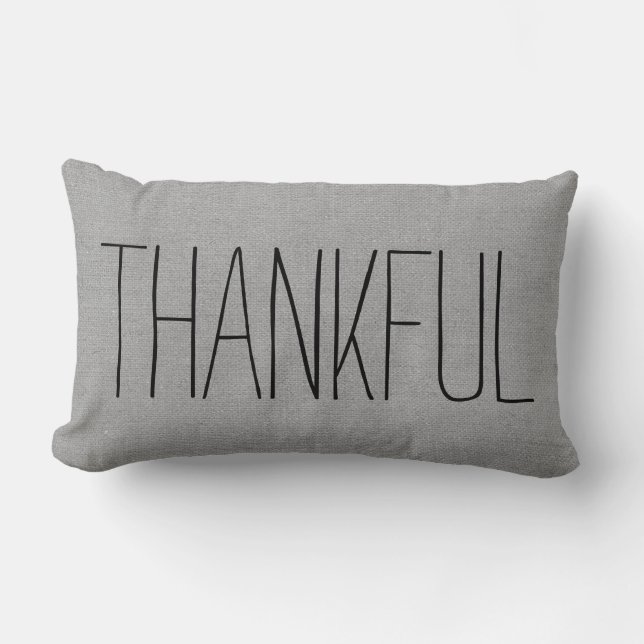 Rustic Grey Thankful Lumbar Cushion (Front)