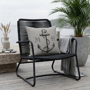 Rustic Grey Vintage Anchor Wedding Monogram Cushion