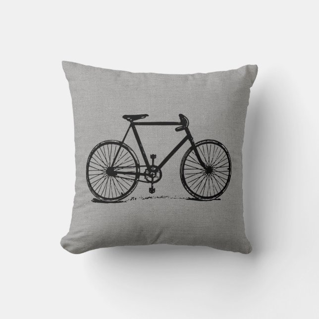 Rustic Grey Vintage Bicycle Cushion (Front)
