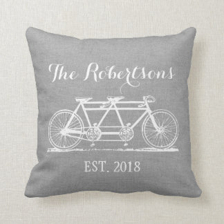 Rustic Grey Vintage Bicycle Wedding Monogram Cushion