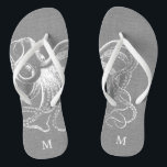 Rustic Grey Vintage Octopus Monogram Jandals<br><div class="desc">Custom printed flip flop sandals with a rustic nautical vintage octopus illustration and your custom monogram or other text. Click Customise It to change text fonts and colours or add your own images to create a unique one of a kind design!</div>