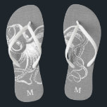Rustic Grey Vintage Octopus Monogram Jandals<br><div class="desc">Custom printed flip flop sandals with a rustic nautical vintage octopus illustration and your custom monogram or other text. Click Customise It to change text fonts and colours or add your own images to create a unique one of a kind design!</div>