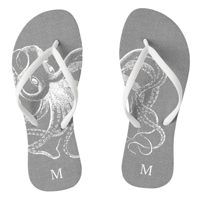 Rustic Grey Vintage Octopus Monogram Jandals (Footbed)
